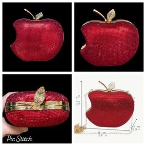 Women’s Rhinestone Red & Gold Apple Clutch Shoulder Bag Wedding Prom Costume